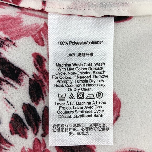 DKNY Floral Cream & Pink Long Sleeve Sheer Bow Tie Front Pullover Blouse Size PM - Picture 12 of 13